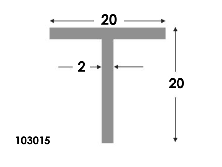 T-profiel 20x20x2.0 brute