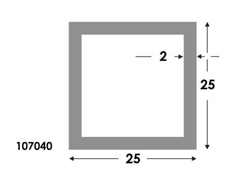 Rechthoekige koker 25x25x2.0 brute